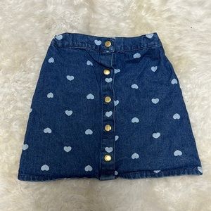 EUC - Girls Denim Hearts Skirt with gold tone accents